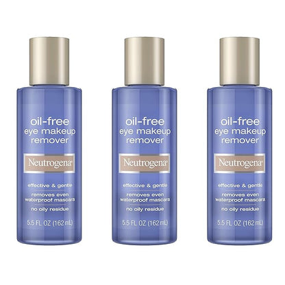 Neutrogena Gentle Oil-Free Eye Makeup Remover & Cleanser for Sensitive Eyes, Non-Greasy Makeup Remover, Removes Waterproof Mascara, Dermatologist & Ophthalmologist Tested, 5.5 fl. oz, 3 Pack