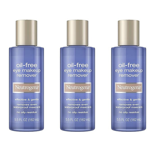 Neutrogena Gentle Oil-Free Eye Makeup Remover & Cleanser for Sensitive Eyes, Non-Greasy Makeup Remover, Removes Waterproof Mascara, Dermatologist & Ophthalmologist Tested, 5.5 fl. oz, 3 Pack