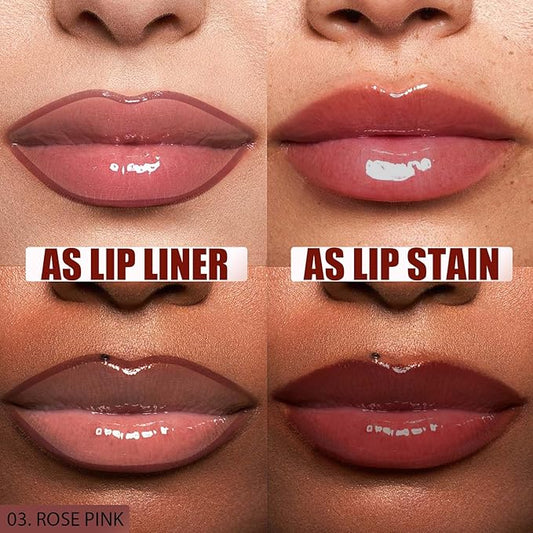 Lip Liner Stain Peel Off with Tweezer, Long Lasting Matte Lip Tattoo, Highly Pigmented Color Lip Tint Makeup, Waterproof, Transfer-proof Lipstain for Women, for All Skin Types 03 Rose Pink