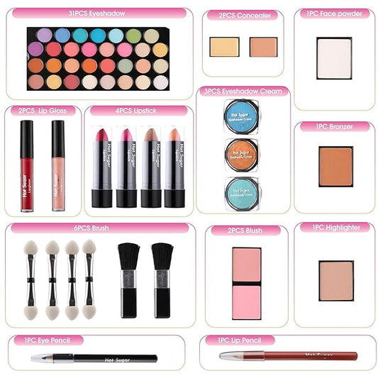 Hot Sugar Girls All-in-One Makeup Kit for Teens 10-16 Years | Beginner Cosmetic Set with Real Makeup Tools & Cosmetics | Birthday Christmas Gift for Girls (Blue)