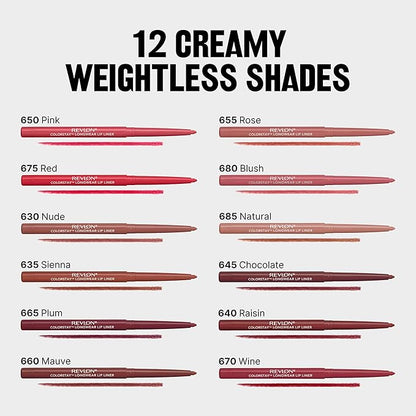 Revlon Colorstay Lip Liner with Built-In Sharpener, Valentine's Day Makeup Gifts for Women, Longwear Rich Colors, Smooth Application, 685 Natural, 0.01 oz