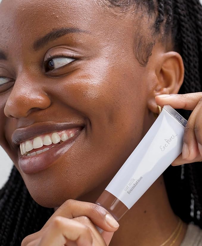 Ere Perez - Natural Oat Milk Liquid Foundation | Breathable, Buildable, Med-Full Coverage, Dewy | Peach Extract, Vitamin E | Vegan, Cruelty-Free, Clean Beauty (Dolce | dark warm, 1 fl oz | 30 ml)