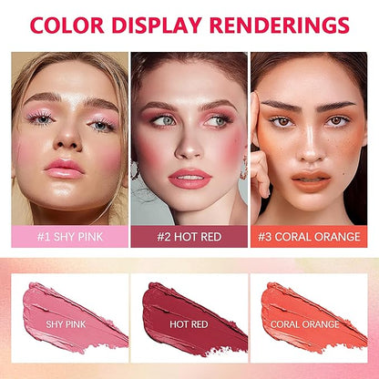 Cream Blush Stick,Contour Beauty Wand,Tinted Moisturizer Stick,Multi-Use Blush Beauty Wand for for Cheeks & Lip Tint & Eyeshadow Makeup,Suitable for All Skin(Hot Red #2)