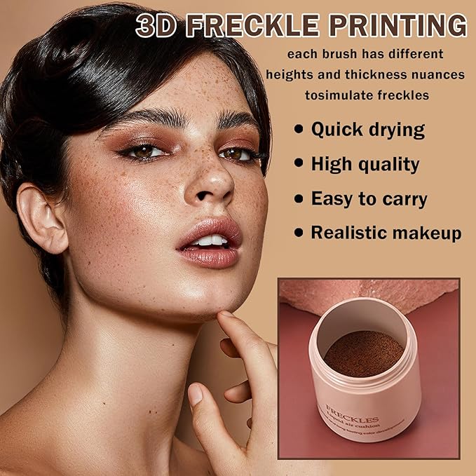 Freckle Pen Fake Freckle Stamp Natural-Looking Quick Dry Cover Blemishes Waterproof Long Lasting Faux Freckles Cushion for Trendy Wild Sunburn Nude Makeup #Saddle Brown