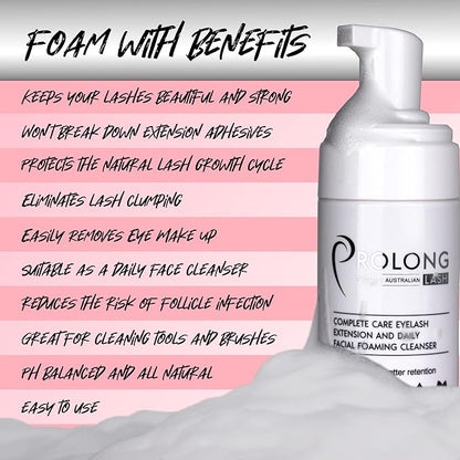 Eyelash Extension Shampoo & Brush - Large 100ml Bottle - Gentle Foaming Cleanser Lash Wash for Extensions and Natural Lashes - Safe Daily Makeup Remover - Paraben & Sulphate Free - Salon & Home Use