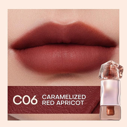 Mistine Cream Lip Gloss Thai latte Long Lasting Lip Gloss Non-sticky Silk Smooth Mist Matte Finish Lip Tint Gloss C06 Caramelized Red Apricot 0.1 fl oz 1 Count