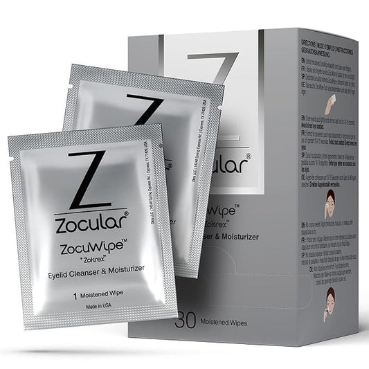 Zocuwipe Eyelid Wipes with Okra Complex - Eyelid Cleanser and Moisturizer Pads 30ct + Zocufill Elixir Eye Gel and Face Serum