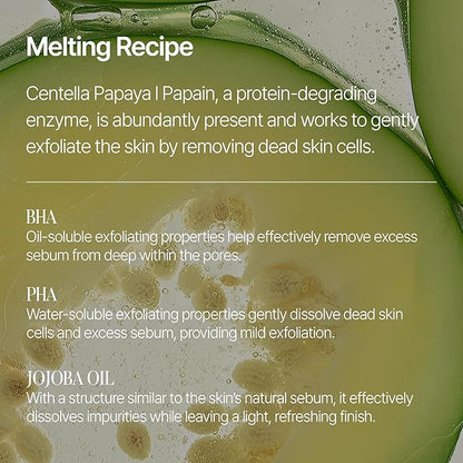 GREEN PAPAYA Pore Deep Cleansing Balm, Makeup Remover, Gentle Exfoliating, Pore Cleaner, Black Head Remover for Face, Oil Cleanser with Jojoba Oil, Korean Skin Care, 2.87oz