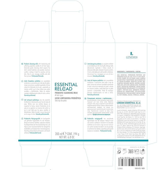 Lendan - Prebiotic Facial Cleansing Milk - Essential Reload - 200 ml - All Skin Types - Removes Makeup and Impurities - Brightness and Hydration - Light Texture