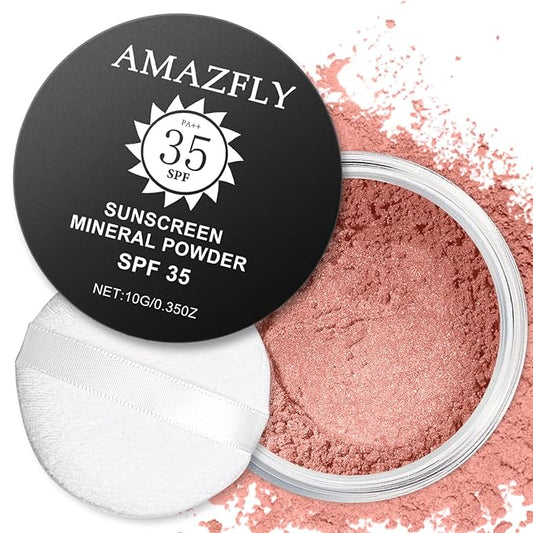 Sunscreen Mineral Blush Powder, SPF 35, Talc-Free, Loose Powder Blush, Buildable Lightweight Coverage, for Matte Base Makeup (#07 Shine Rose BlushMakeup)