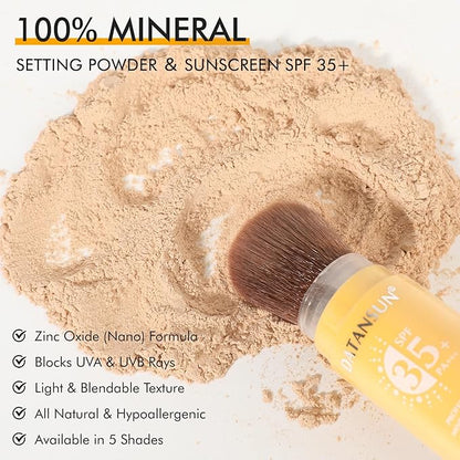 2PCS Mineral Powder Sunscreen Setting Makeup - SPF 35 Brush On Sunscreen for Face & Scalp & Hair, Natural Matte Loose Finishing Powder, Oil Control Lightweight Breathable (#03 Light)