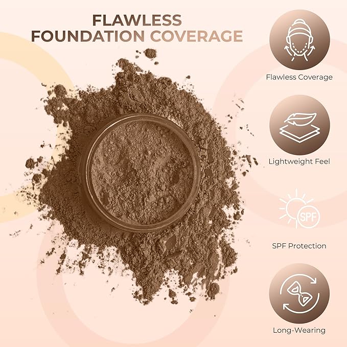 Ebony Shade Foundation (20g Full Size Sifter Jar) Matte Mineral Makeup Loose Powder Bare Face Full Coverage Long Lasting All Natural Noncomedogenic for All Skin Types Airbrushed Finish SPF 30