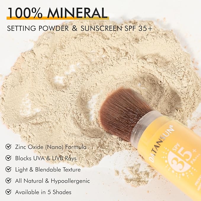 2PCS Mineral Powder Sunscreen Setting Makeup - SPF 35 Brush On Sunscreen for Face & Scalp & Hair, Natural Matte Loose Finishing Powder, Oil Control Lightweight Breathable (#02 Translucent)