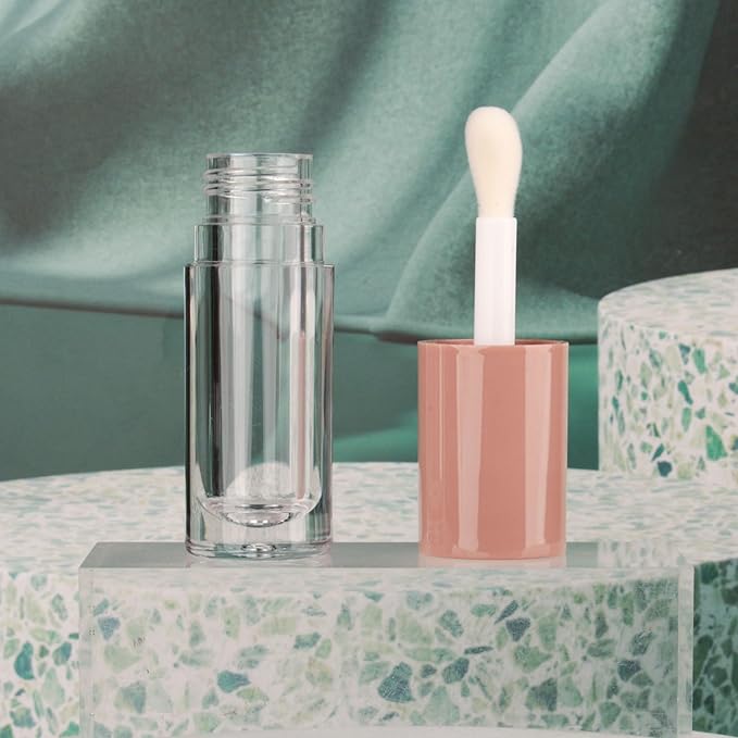 COSIDEA 14pcs Empty 6ml big doe foot wand Chunky lip gloss tubes for DIY lipgloss,Pink round lipgloss containers tubes with thick wand (Nude)