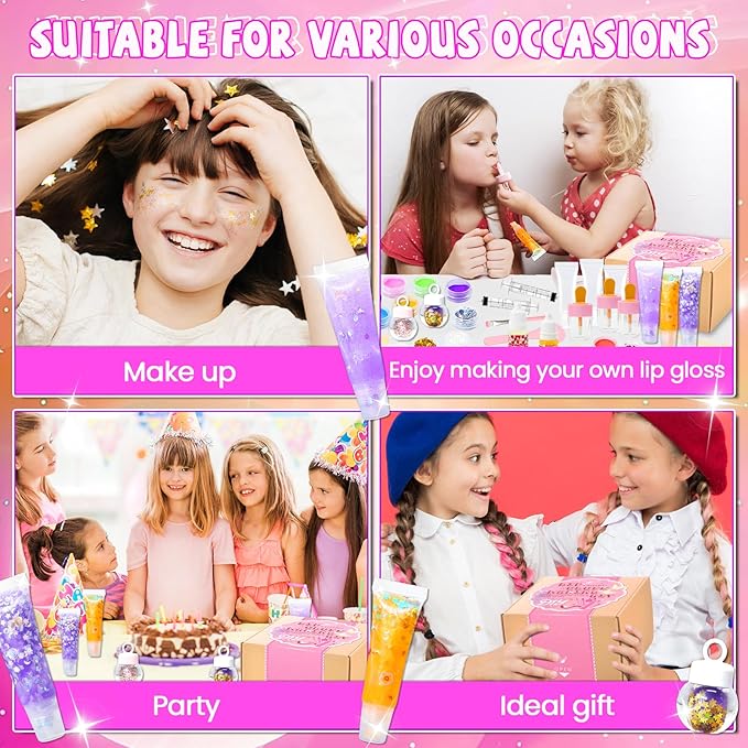 WhizToys 74 PCS Lip Gloss Making Kit, DIY Make Your Own Lip Gloss Kit Beginner,Fun Craft Set for Girls Kids Teens Women, Birthday Gift Set for Girl,Woman