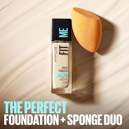 Maybelline Fit Me Matte + Poreless Liquid Foundation and Real Techniques Makeup Sponge Bundle, Includes 1 Foundation in Natural Beige and 2 Miracle Complexion Makeup Sponges