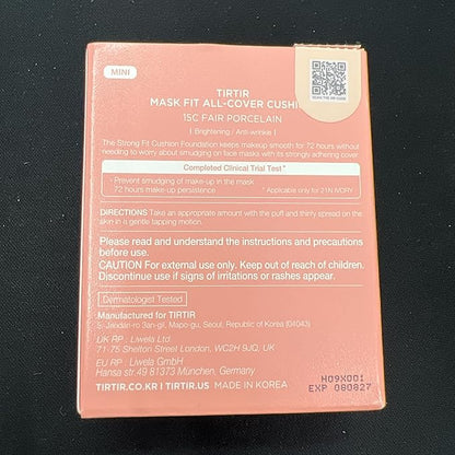 [*Mini Size*] TIRTIR All Cover Pink Cushion | Korean Cushion Foundation, (#15C Fair Porcelain, 0.15 Fl Oz)