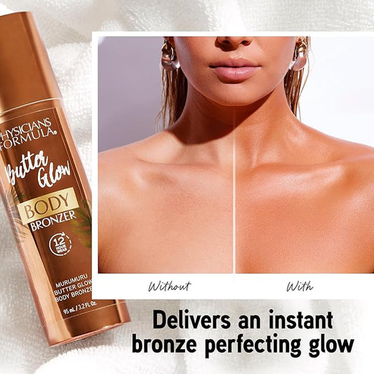 Physicians Formula Butter Glow Body Bronzer, Waterproof & Transfer-Proof, Sunless Bronze Perfection, Ultra-Creamy & Skin-Perfecting Formula for a Radiant Glow, Cruelty Free - Light/Medium