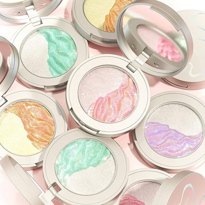 FOCALLURE Chameleon Hybrid Highlighter Powder, Metallic Bronzer Highlighter Powder Kit, Shimmer Face Illuminator Makeup Powder Palette for All Skin Tones, Highly Pigmented, #SV04 EGO