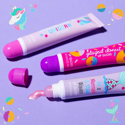 24pc Flavored Lip Gloss for Kids and Teens - Unicorn Themed Lip Gloss in Assorted Fruity Flavors, Unicorn Gifts for Girls, Teen Girls Party Favors, Non Toxic Makeup