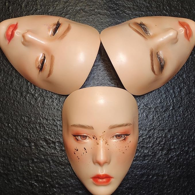 JTLB Makeup Practice Face with Plastic Stand 5D Silicone Full Face Makeup Practice BoardReusable Mannequin Tool for Beginner (Wheat Skin)