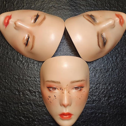 JTLB Makeup Practice Face with Plastic Stand 5D Silicone Full Face Makeup Practice BoardReusable Mannequin Tool for Beginner (Wheat Skin)