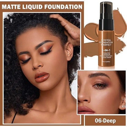 Concealer Full Coverage Foundation for Mature Skin,Oil Control Matte 2 in 1 Concealer liquid Foundation Makeup Waterproof Base De Maquillaje Alta Cobertura-06 Deep