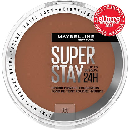 Maybelline Super Stay Up to 24HR Hybrid Powder-Foundation, Medium-to-Full Coverage Makeup, Matte Finish, 360, 1 Count
