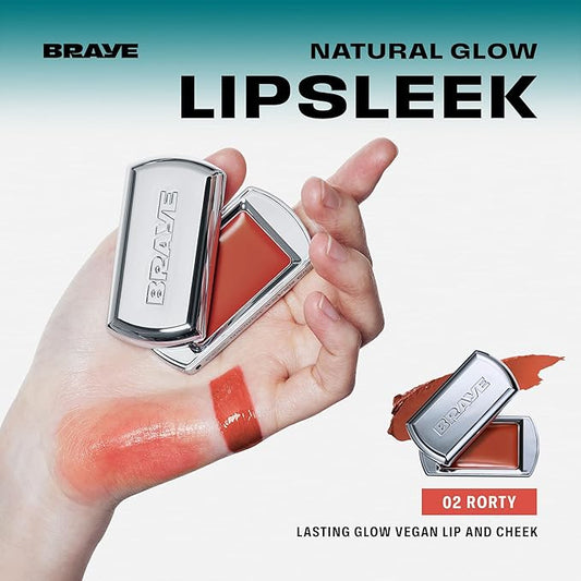 BRAYE LIPSLEEK | Blush for Cheeks & Lips, Korean Makeup Blush, Cool Lip and Cheek Balm, Vegan Cream, Lightweight w/Blendable & Buildable Makeup, Natural Look 02 RORTY 0.08oz