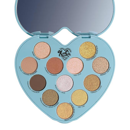 KimChi Chic Spinning Hearts Love Eyeshadow & Pigment Palette - 12 Shades for Soft Glam to Bold Looks, Long Lasting, Blendable, Cruelty Free, Partner in Crime 0.3 oz