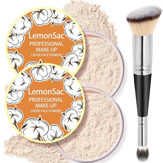 2PCS Loose Face Powder, Oil Control Minimizes Pores and Fine Lines, Loose Baking Face Setting Powder Makeup, Oil Control Soft Focus Effect Make Up, Matte Ultra Flawless Finish(04# Natural)