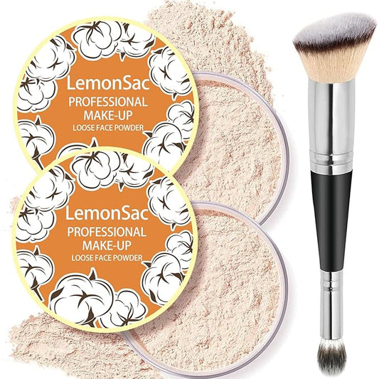 2PCS Loose Face Powder, Oil Control Minimizes Pores and Fine Lines, Loose Baking Face Setting Powder Makeup, Oil Control Soft Focus Effect Make Up, Matte Ultra Flawless Finish(04# Natural)