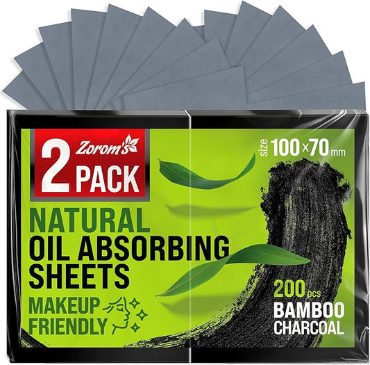 Natural Oil Blotting Sheets for Face with Bamboo Charcoal - 2pk/200 Makeup Friendly Oil Absorbing Sheets for Face - Blotting Papers for Oily Skin