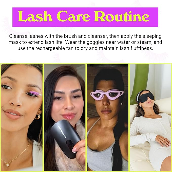 Lash Extension Care Kit | Lash Cleaning Kit | Lash Extension Supplies | Lash Shampoo Kit | Eyelash Sleeping Mask for Extensions | Lash Fan | Lash Bath Kit | Eyelash Shampoo