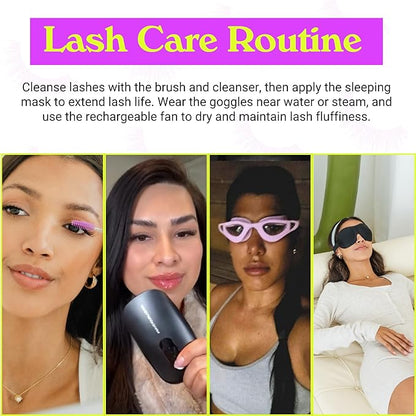 Lash Extension Care Kit | Lash Cleaning Kit | Lash Extension Supplies | Lash Shampoo Kit | Eyelash Sleeping Mask for Extensions | Lash Fan | Lash Bath Kit | Eyelash Shampoo