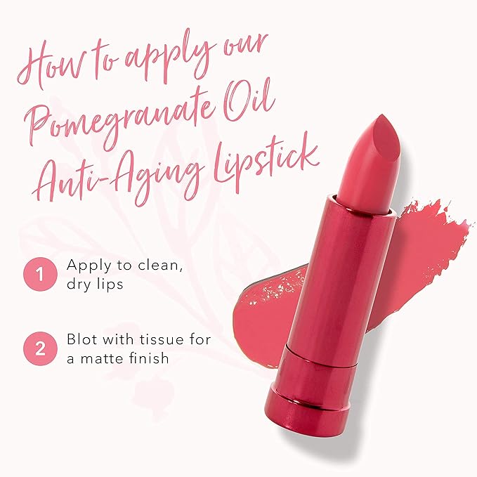 100% PURE Pomegranate Oil Anti-Aging Lipstick Long Lasting, Vibrant Makeup - Moisturizing Cocoa Butter Satin Finish - Vegan Fruit Pigmented Primrose Color (Pink) - 0.15 oz