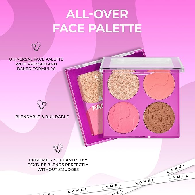 All-Over Face Contour Palette - 4-in-1 Blush, Highlighter & Contour Makeup Kit - Face Sculpting Makeup Palette with Powder Formula - Blendable, Buildable Texture - 02 Medium/Warm, 11.5g, 0.4oz