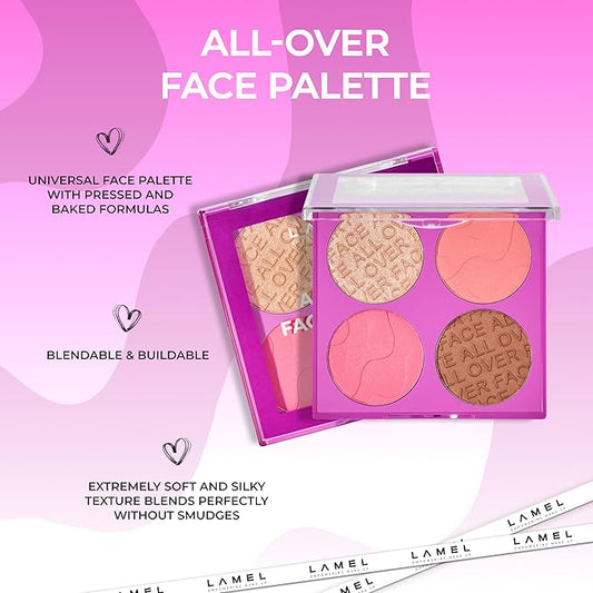 All-Over Face Contour Palette - 4-in-1 Blush, Highlighter & Contour Makeup Kit - Face Sculpting Makeup Palette with Powder Formula - Blendable, Buildable Texture - 02 Medium/Warm, 11.5g, 0.4oz