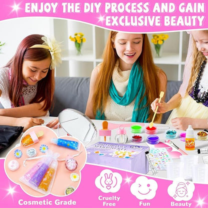 DIY Lip Gloss Making Kit 74 PCS, Purple Kids Lip Gloss Supplies Set Beginner, Fun Craft Set Moisturizing Base, Birthday Gift for Girls, Kids, Teenagers, Women