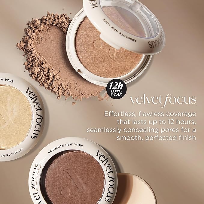 Absolute New York MFVF01 Fair Light Neutral Velvet Focus Powder Foundation | Talc-Free, 12H Long-Lasting, Lightweight