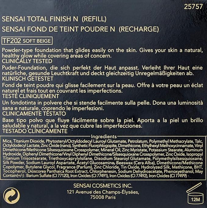 Sensai Total Finish Powder Refill TF202 Soft Beige 0.38 Oz