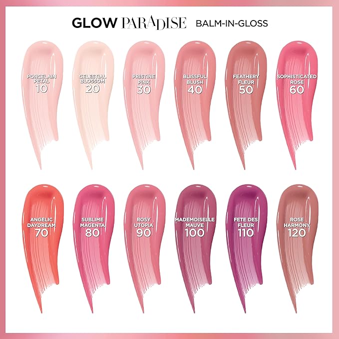 L'Oreal Paris Glow Paradise Hydrating Tinted Lip Balm-in-Gloss with Pomegranate Extract & Hyaluronic Acid, Ultra-Gentle, Non-Sticky Formula, Pristine Pink, 0.23 Fl Oz