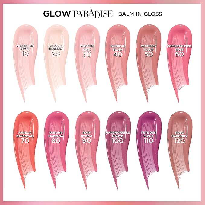 L'Oreal Paris Glow Paradise Hydrating Tinted Lip Balm-in-Gloss with Pomegranate Extract & Hyaluronic Acid, Ultra-Gentle, Non-Sticky Formula, Fete de Fleurs, 0.23 fl oz