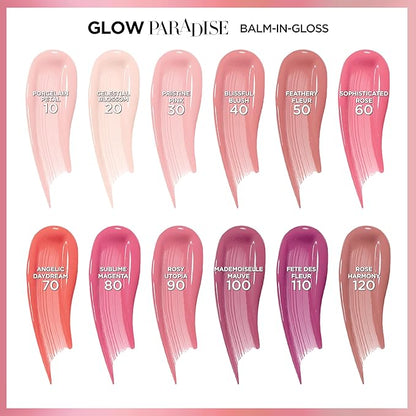 L'Oreal Paris Glow Paradise Hydrating Tinted Lip Balm-in-Gloss with Pomegranate Extract & Hyaluronic Acid, Ultra-Gentle, Non-Sticky Formula, Rosy Utopia, 0.23 Fl Oz