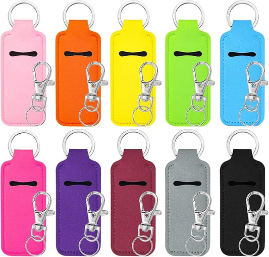 Krijues 10/20/40 Pcs Chapstick Holder Key Chain Lipstick Holder with Keychains (10 Colors)