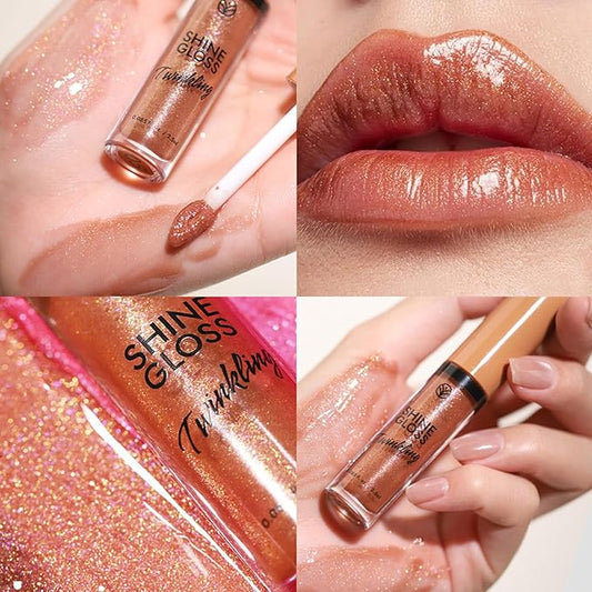 Brown Lip Gloss Women Girls Plumping Lip Gloss Glitter Tinted Lip gloss Oil Plumper Hydrating Long Lasting Moisturizing Non Sticky Makeup lip gloss (05# Nude Brown Shimmer)