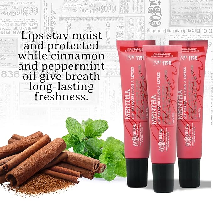 C.O. Bigelow Cinnamint Mentha Lip Shine Balm Trio, Lip Gloss & Balm Tubes, 3 Pack, 0.5 oz / 14g each