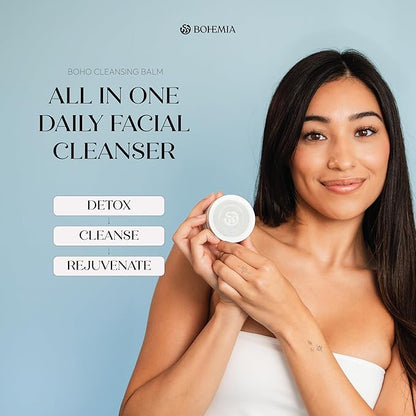 BOHO Skin Cleansing Balm - Hydrating & Moisturizing Facial Cleanser & Makeup Remover Balm for All Skin Types - Natural Deep Pore Cleanser with Vitamin E & Botanical Extracts (2oz)