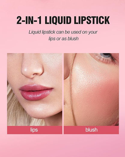 6 Colors Water Lip Tint Stain, 2 In 1 Lip & Cheek Tint Moisturizing Mini Liquid Lipstick, Matte Velvet Water Tint Lip Gloss, Blusher Water Tint Makeup, Long-lasting Waterproof Non-Sticky Lip Glaze (#06)