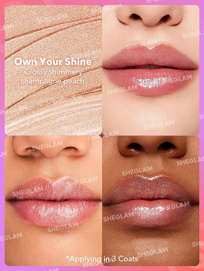 SHEGLAM Mirror Kiss High-Shine Lipstick Silky Jelly Texture Hydrated&Smooth Lip Gloss-Own Your Shine